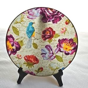 Vintage Style Floral & Bird Decoupage 8 Inch Tempered Glass Cutting Board
